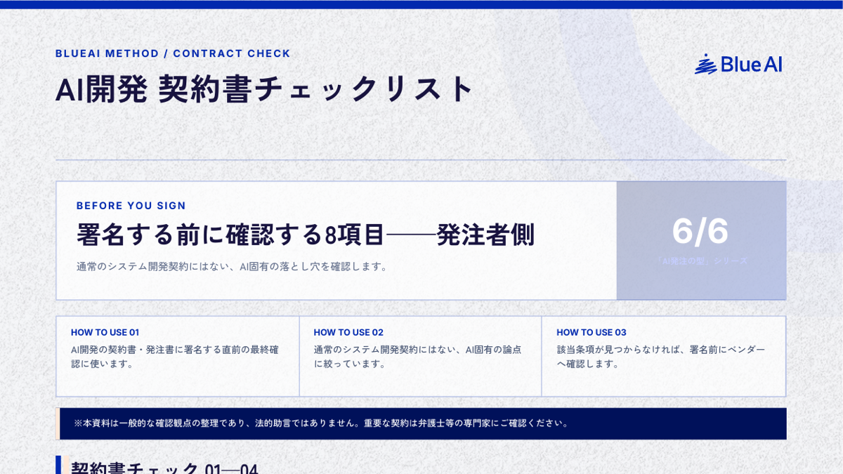 AI開発 契約書チェックリスト：資料の表紙と使い方