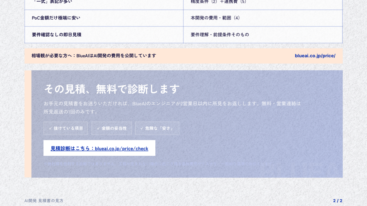 AI開発 見積書の見方：安い理由と無料見積診断